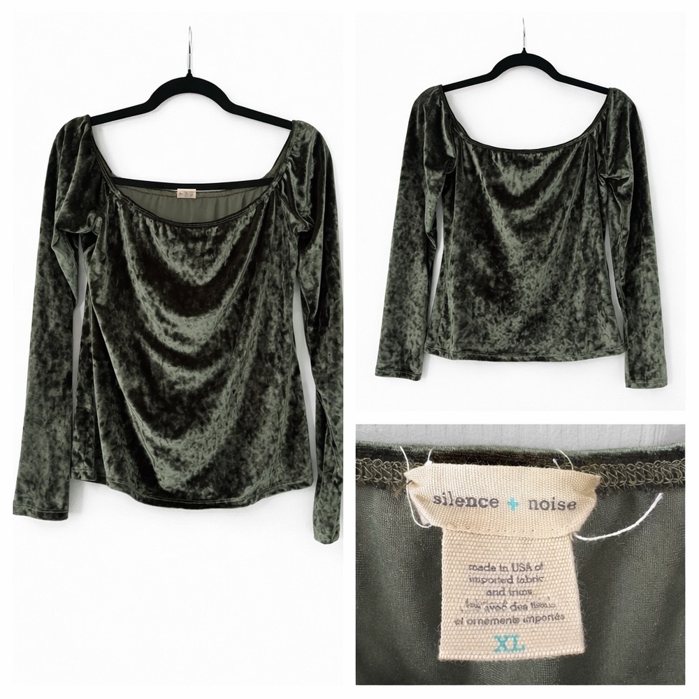 🥝Silence + Noise Olive Velvet Long Sleeve Top